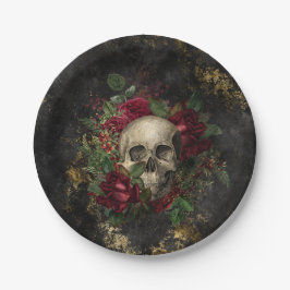 Skull onder Rozen Gothic Grunge Papieren Bordje
