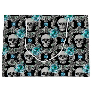 Skull Pattern Blue Floral Groot Cadeauzakje