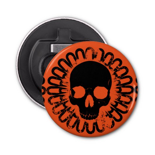 Skull Pattern Fun Halloween Gothic Punk Elke kleur Button Flesopener (Voorkant)