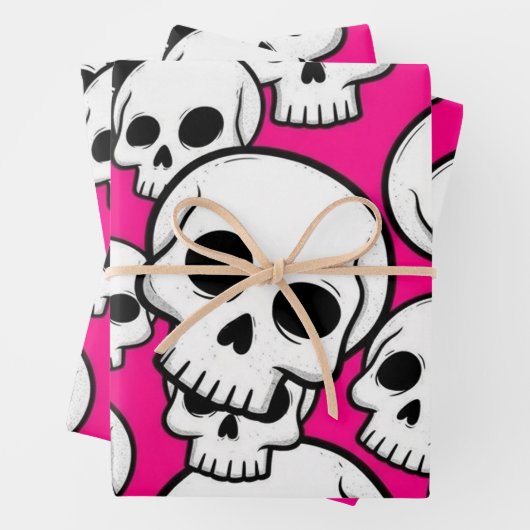 Skull Pattern Wrapping Paper Flat Sheet Set of 3 (In situ)