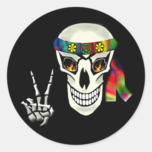 Skull Peace Ronde Sticker (Voorkant)