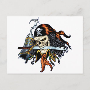 Skull Pirate met zwaard en haak door Al Rio Briefkaart