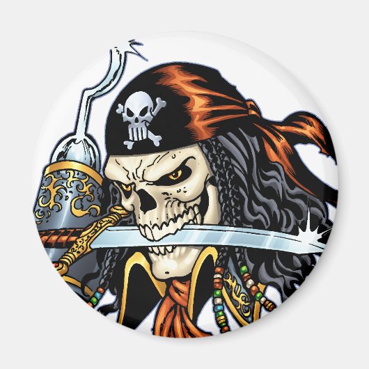 Skull Pirate met zwaard en haak door Al Rio Magneet (Voorkant)