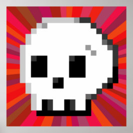 Skull pixel art. 8 bit psychedelic red Poster