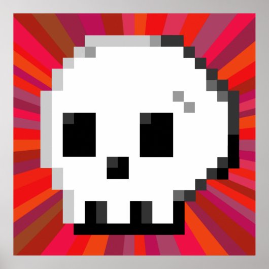 Skull pixel art. 8 bit psychedelic red Poster (Voorkant)