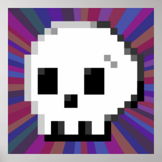Skull pixel art. 8 bit psychedelisch paars Poster