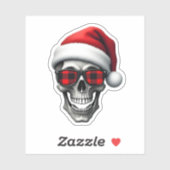 Skull Plaid Santa Hat Christmas Pajama Cool Skelet Sticker (Vel)