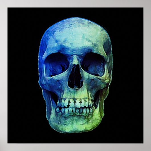 Skull Pop Art Blue Black Poster (Voorkant)