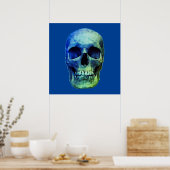 Skull Pop Art Blue Poster (Keuken)
