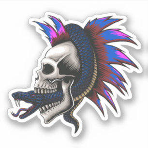 Skull Punk Mohawk Mamba Snake Wrapping Slinking Sticker