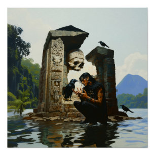 Skull Raven Sepulcher Witchy AI Art Semi-Gloss Perfect Poster