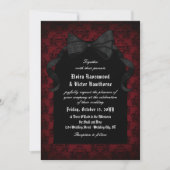 Skull Red Damask Black Bow Gothic Wedding Kaart (Voorkant)