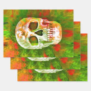 Skull Red Green Colorful Unique Abstract Pop Art Inpakpapier Vel