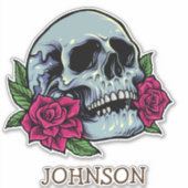 Skull Red Roses Modern Gotisch Sticker (Voorkant)