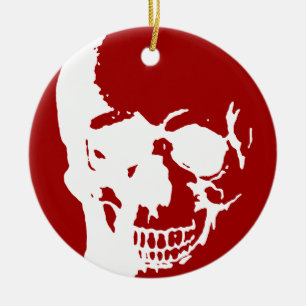 Skull - Red & White Metal Fantasy Art Keramisch Ornament