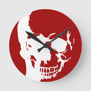 Skull - Red & White Metal Fantasy Art Ronde Klok