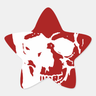 Skull - Red & White Metal Fantasy Art Ster Sticker