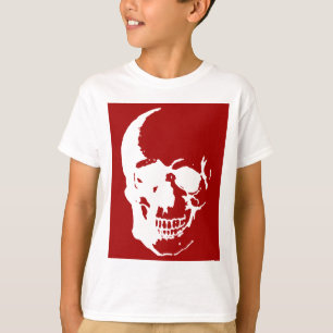 Skull - Red & White Metal Fantasy Art T-shirt