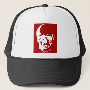 Skull - Red & White Metal Fantasy Art Trucker Pet