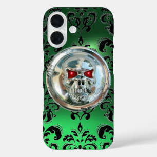 SKULL RIDERS BLACK GREEN DAMASK GEM Jade iPhone 16 Hoesje