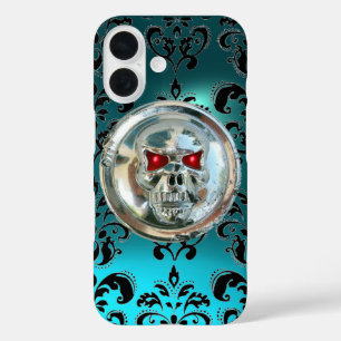 SKULL RIDERS BLAUWGROEN BLUE DAMASK GEM Aquamarine iPhone 16 Hoesje