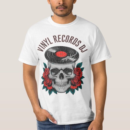 skull rocker head record player t-shirt (Voorkant)