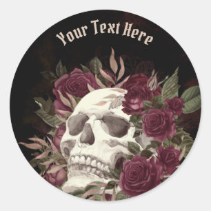 Skull Rozen Burgundy Black Grunge Personalized Cla Ronde Sticker