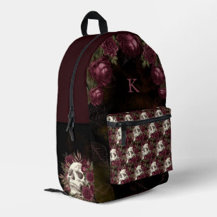 Skull Rozen Burgundy Black Pattern, gepersonalisee Bedrukte Rugzak