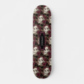 Skull Rozen Burgundy Black Pattern, gepersonalisee Skateboard (Voorkant)