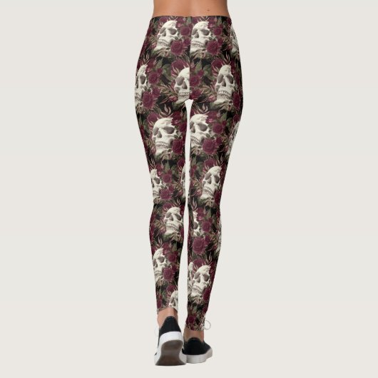 Skull Rozen Burgundy Black Pattern Personalized Sk Leggings (Achterkant)