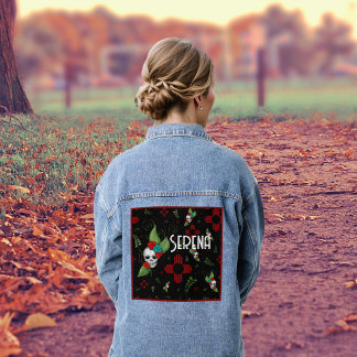 Skull Rozen Zia Sun Greenery Zwart Nieuw Mexico Denim Jacket