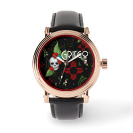 Skull Rozen Zia Sun Greenery Zwart Nieuw Mexico Horloge