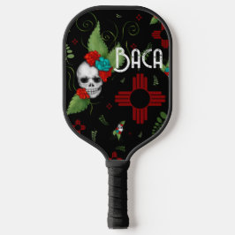 Skull Rozen Zia Sun Greenery Zwart Nieuw Mexico Pickleball Paddle
