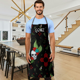 Skull Rozen Zia Sun Greenery Zwart Nieuw Mexico Schort