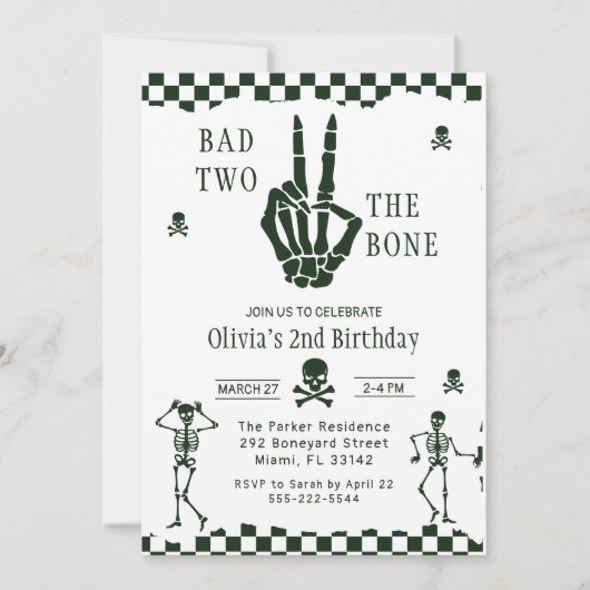 Skull Skeleton Bad to the Bone 2nd Birthday Kaart (Voorkant)