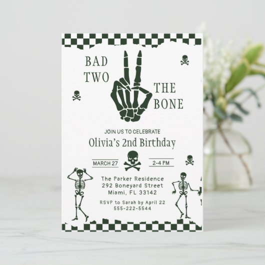 Skull Skeleton Bad to the Bone 2nd Birthday Kaart (Staand voorkant)