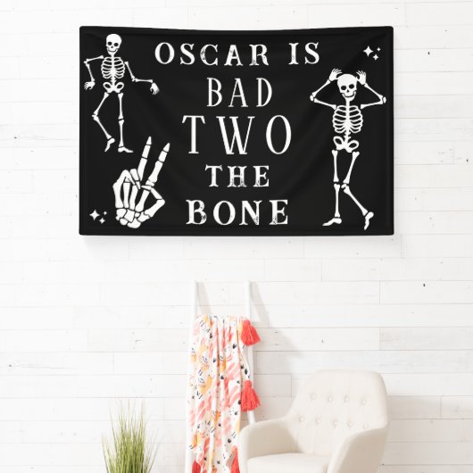 Skull Skeleton Bad to the Bone 2nd Birthday Spandoek (Insitu)