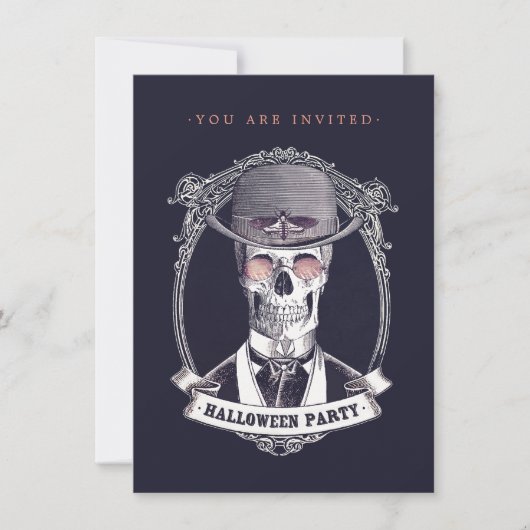 Skull Skeleton Halloween Party Invitation Kaart (Voorkant)