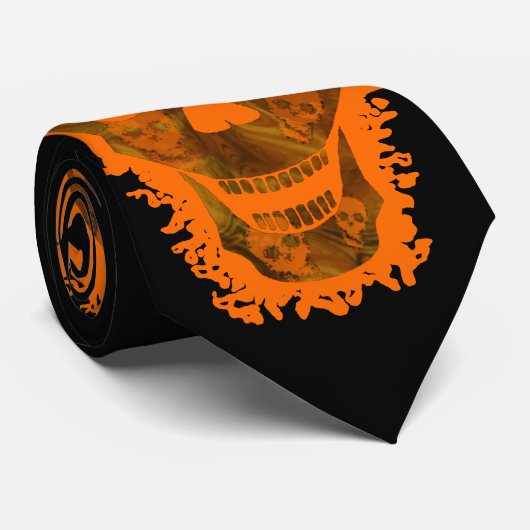 Skull Spect Big Skull Sinaasappel 3 schedelstropda Stropdas (Opgerold)