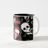 Skull Specters B&W "Komaan en spelen!" mok met twe (Voorkant rechts)