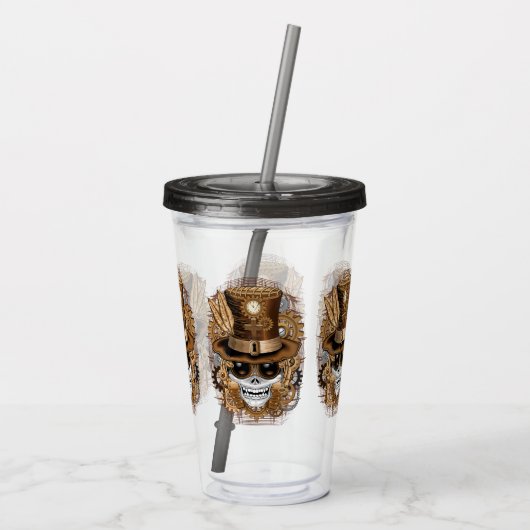 Skull Steampunk Voodoo Retro Machine Acryl Drinkbeker (Achterkant)