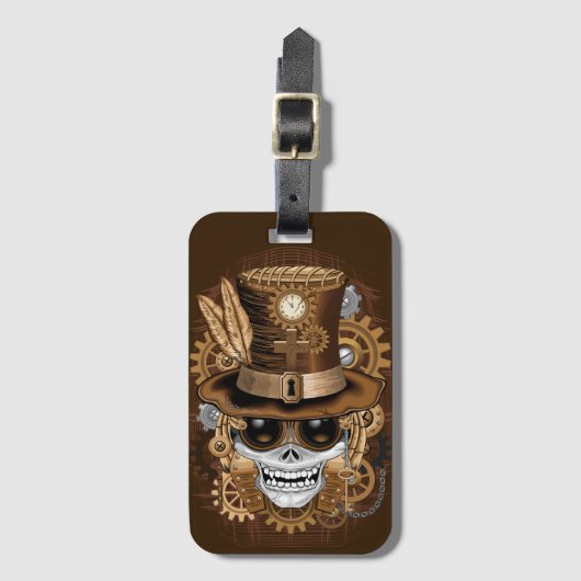 Skull Steampunk Voodoo Retro Machine Bagagelabel (Voorkant (verticaal))
