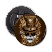 Skull Steampunk Voodoo Retro Machine Button Flesopener (Voorkant)