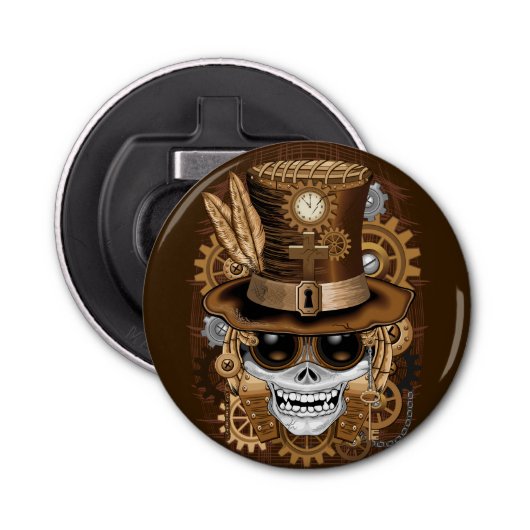 Skull Steampunk Voodoo Retro Machine Button Flesopener (Voorkant)