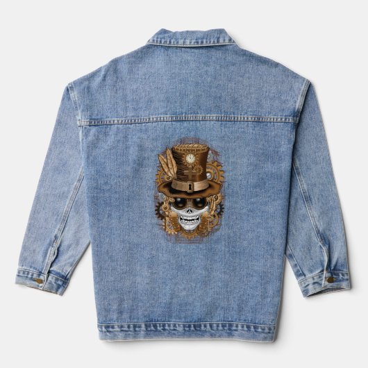 Skull Steampunk Voodoo Retro Machine Denim Jacket (Achterkant)