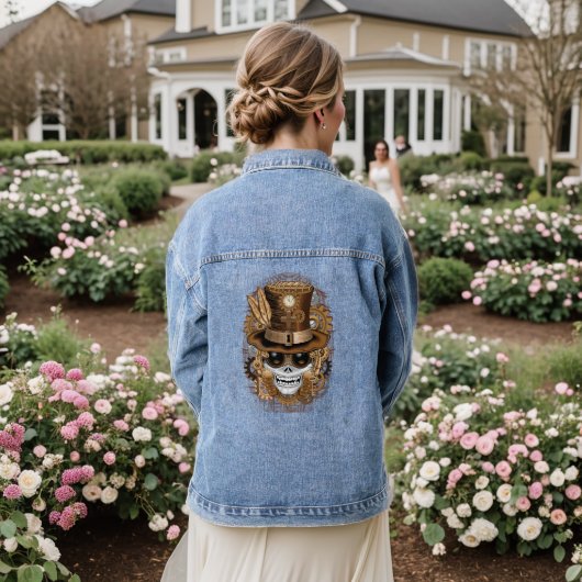 Skull Steampunk Voodoo Retro Machine Denim Jacket (Huwelijk Achterkant)