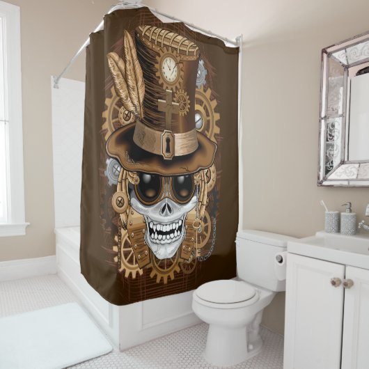 Skull Steampunk Voodoo Retro Machine Douchegordijn (In situ)