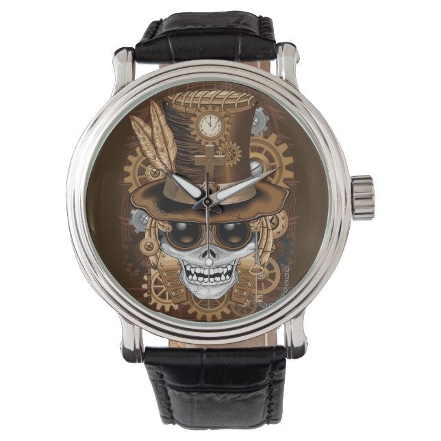 Skull Steampunk Voodoo Retro Machine Horloge (Voorkant)