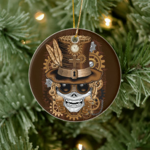 Skull Steampunk Voodoo Retro Machine Keramisch Ornament
