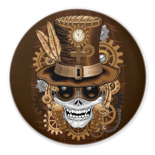 Skull Steampunk Voodoo Retro Machine Keramische Knop (Voorkant)